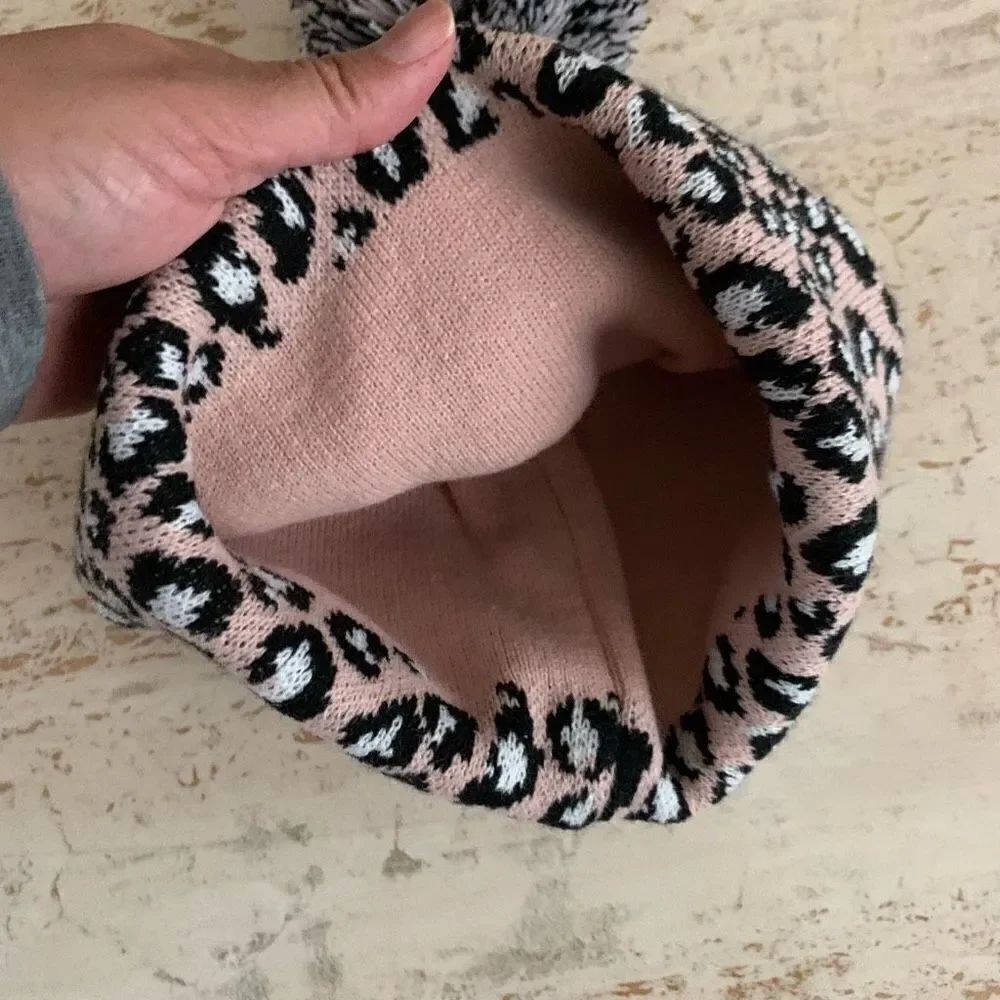 Pink leopard pom pom hat - Picture 6 of 7